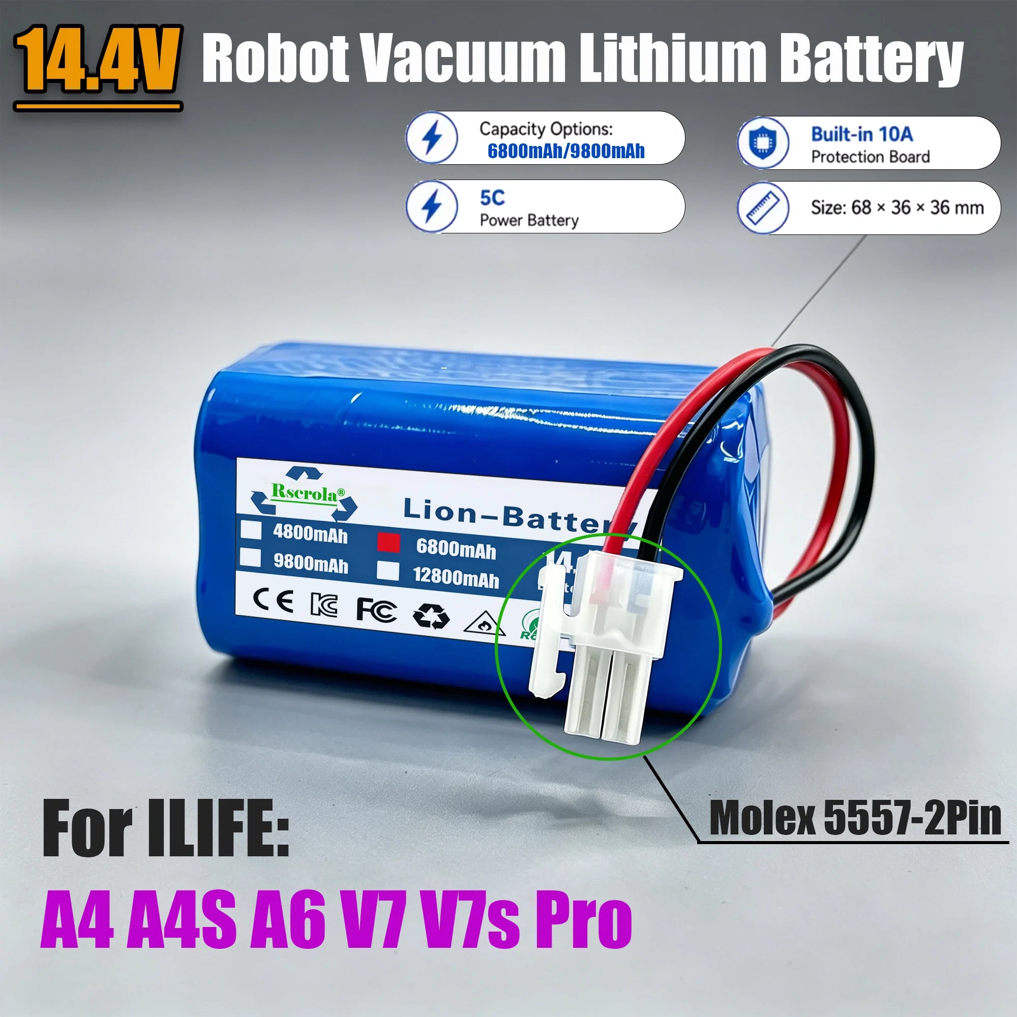 NEW 14.8V 6800mAh 14.4V 9800mAh Lithium Battery For ILIFE A4 A4s V7 A6 V7s Plus Robot Vacuum Cleaner ILife 4S1P real Capacity Oasis Select