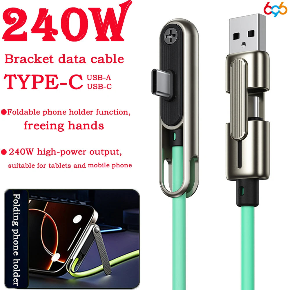 Newest USB To Type C 240W Fast Charging Cable Phone Tablet Foldable Holder Charging Cable Folding Bracket Earphone Data Wire Oasis Select