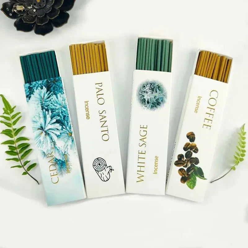 4Box* 30Sticks Lemongrass Palo Santo Incense White Sage Cedar Coffee Home Fragrance for Yoga Meditation Gift-Giving Incense Oasis Select