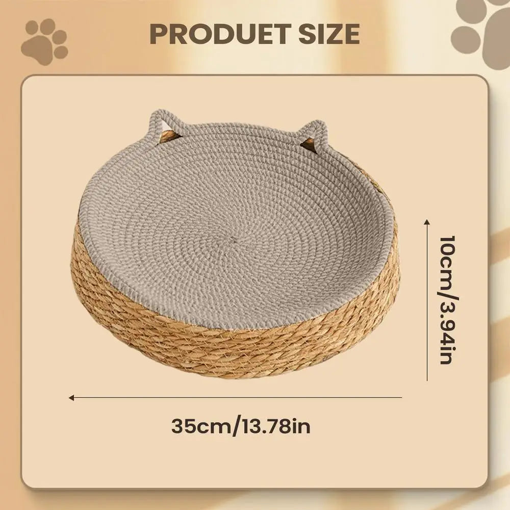 Round Cat Scratcher Breathable Pad Kitten Ear Design Cotton Rope Woven Cat Bed for Play Exercise Enrichment Paws Care Activity Oasis Select A
