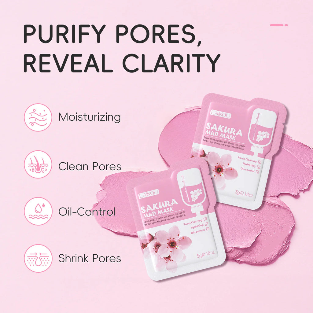 LAIKOU Japan Sakura Clay Mud Mask Hydrating Gentle Cleansing Refreshing Oil Balancing Daily Facial Skin Care Mask 5g Oasis Select