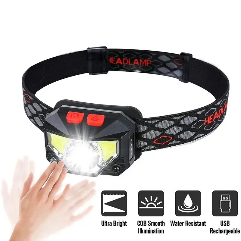 LED Sensor Headlamp USB Rechargeable – 500LM 6 Modes IPX4