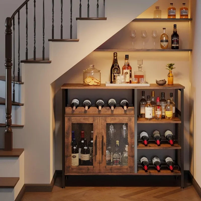 Household Solid Wood Wine Cabinet Restaurant Bar Counter Wine Rack Foreign Wine Display Stand Wine Collection Cabinet Large Oasis Select