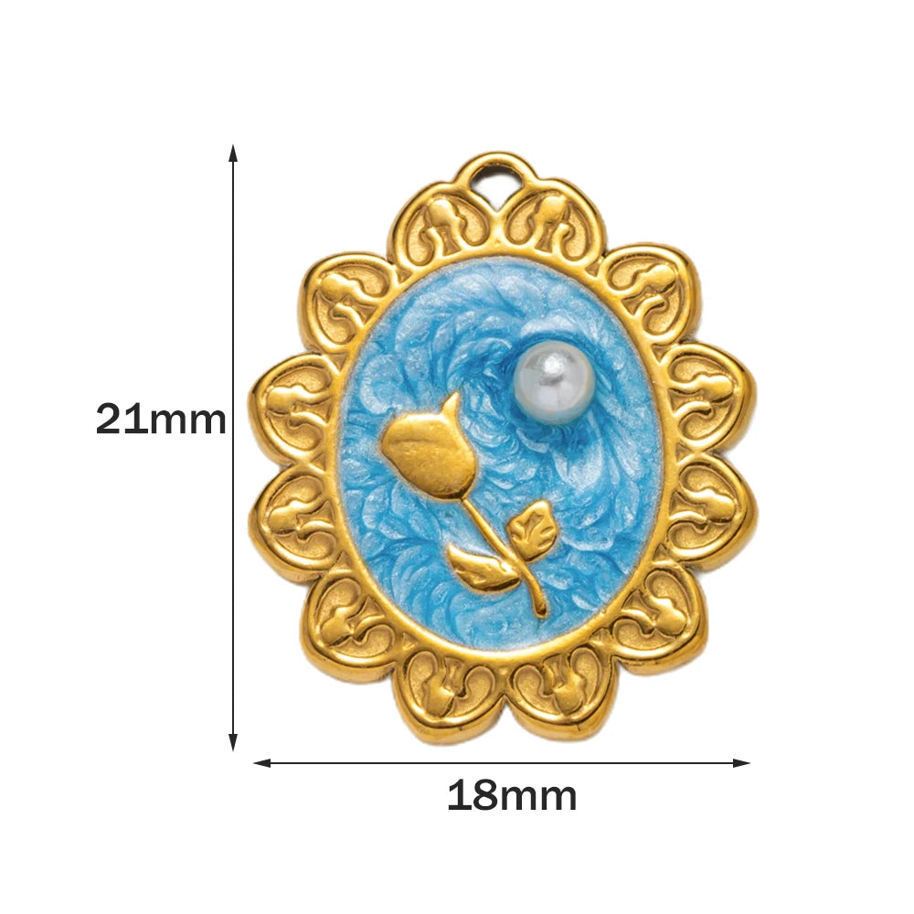 5pcs Stainless Steel Enamel Flower Pearl Bead Charms Earring Pendant for DIY Necklace Bracelet Jewelry Making and Crafting Oasis Select A Blue