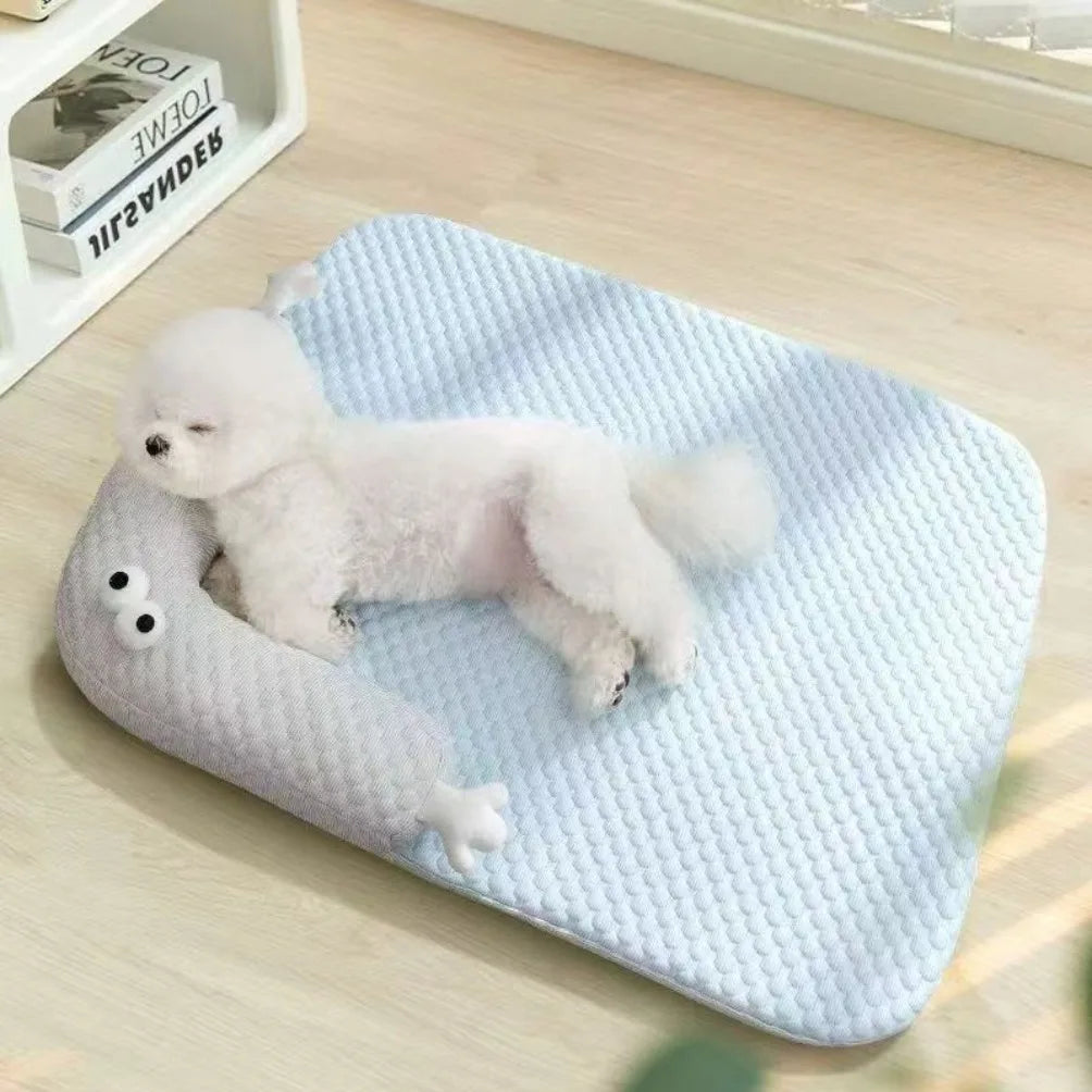 Cartoon Pet Cooling Mat Cat Supplies Breathable Bubble Dot Cute Dog Bed with Pillow Washable Summer Pets Pad for Small Dogs Cats Oasis Select