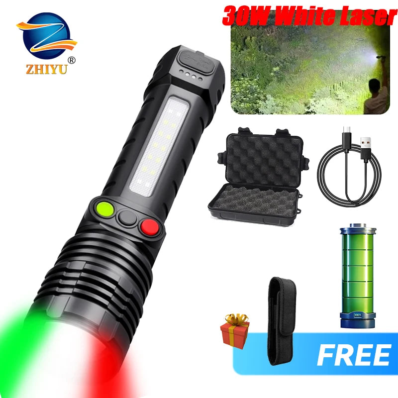 Rechargeable 30W LED Flashlight Ultra Bright Tactical Zoom Spotlight Flashlights for Outdoor Hunting Security Self-defense Torch Oasis Select
