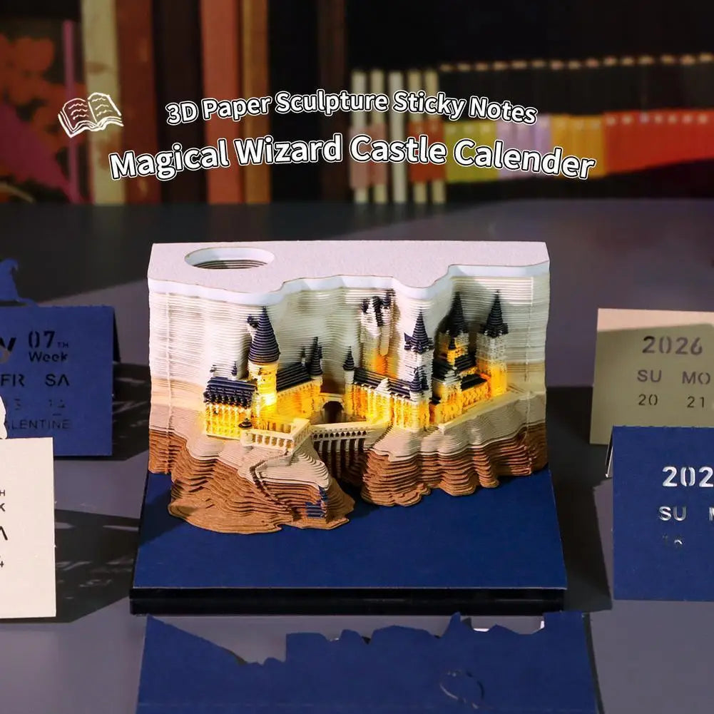2026 Creative Hogwarts Magic Castle Calendar Sticker With Light 3D Hand-torn Castle Calendar Tear-Away Notepad DIY Craft Gifts Oasis Select
