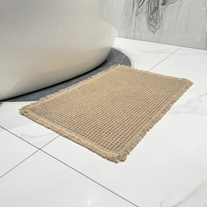 Linen Woven Doormat and Bath Mat with Waffle Design Quick Drying Super Absorbent with Jute Backing for Nordic Home Style Oasis Select
