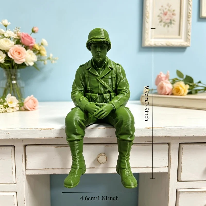 Retro Army Man Sitting Posture Figurine Shelf Decor Helmet Soldier Ornament Military Fan Gifts Minimalist Home Office Desk Decor Oasis Select