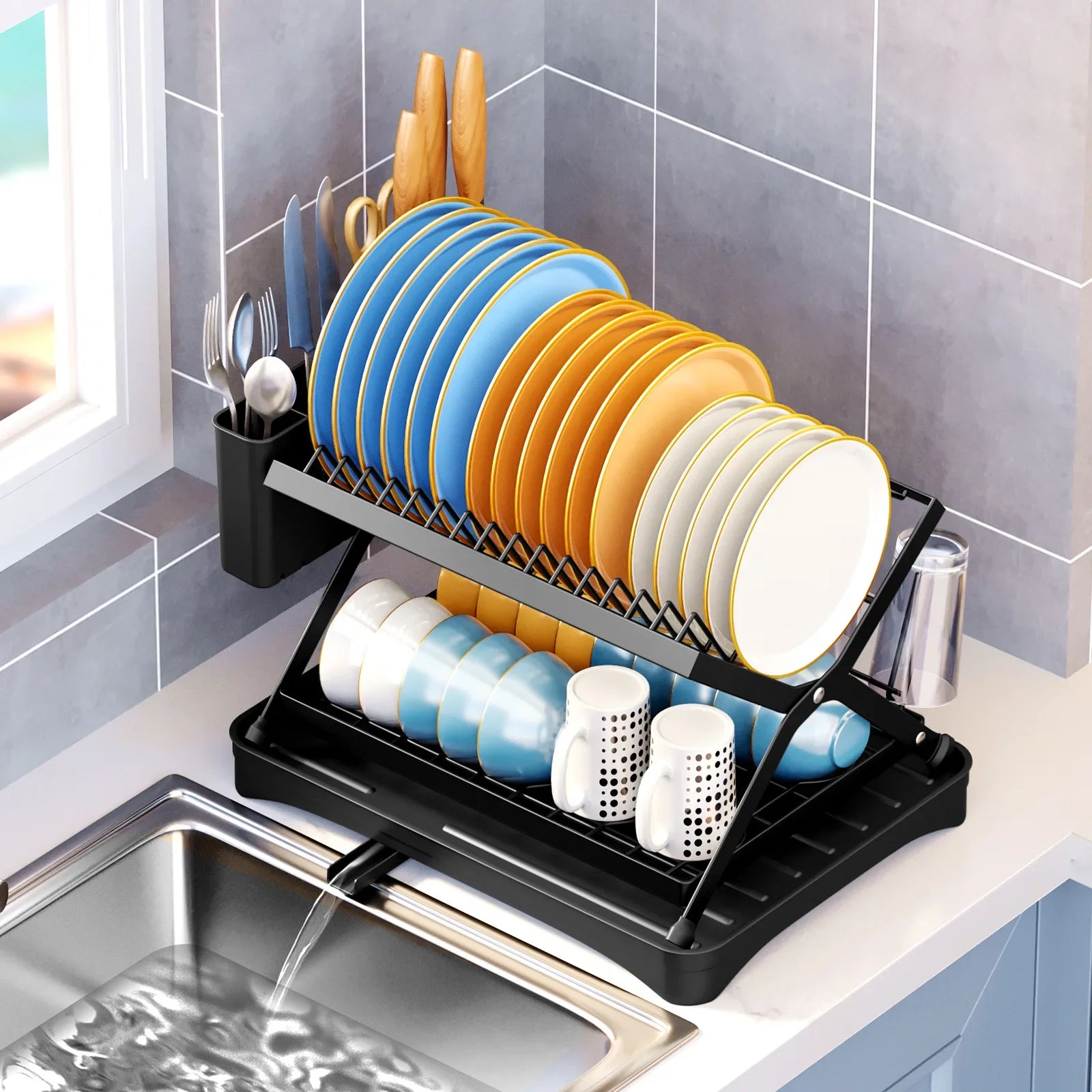 Kitchen Storage Dish Rack Foldable Household Multifunctional Storage Drain Dish Rack Oasis Select