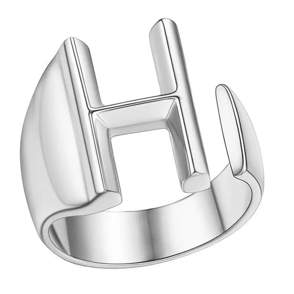 A-Z Initial Letter Ring – Adjustable Silver Open Ring for Women