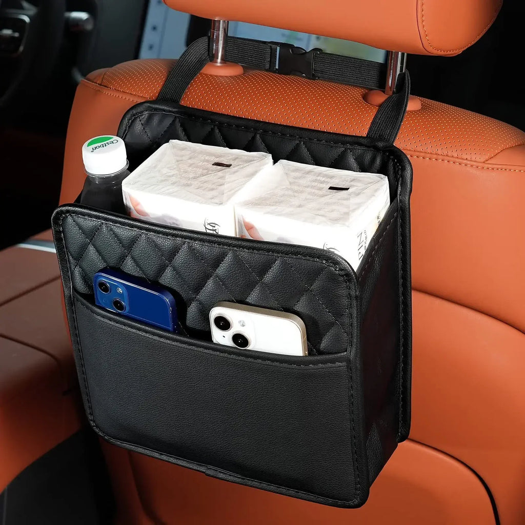 Multi-functional car seat back storage bag Leather storage bag Garbage bag Storage bag Garbage can storage for most models Oasis Select