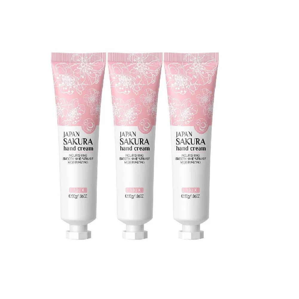 3pcs Sakura/Collagen Hand Cream Hydrating Moisturizing Cherry Blossom Essential Oil Deep Repairing Smoothing Hand Care Cream Oasis Select 3PCS 02