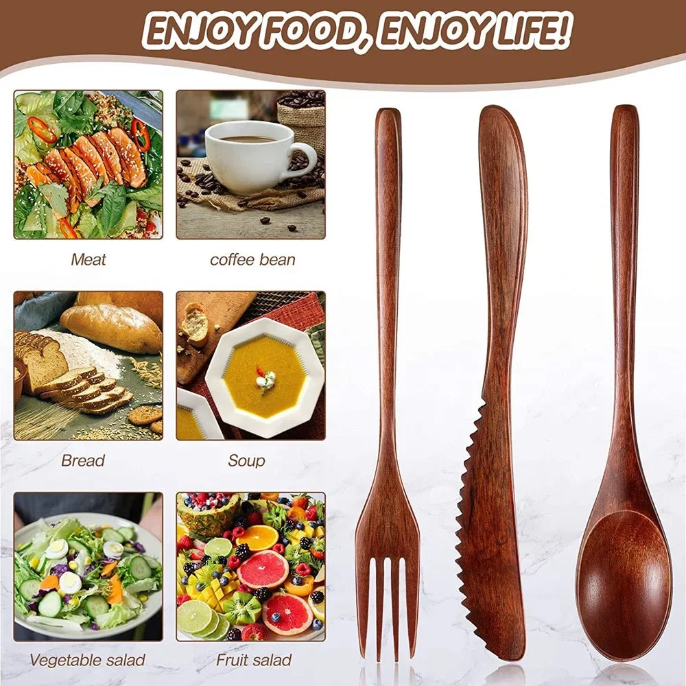 24-Piece Wooden Cutlery Set – Eco-Friendly Spoon Fork & Knife Wooden Cutlery Set Oasis Select