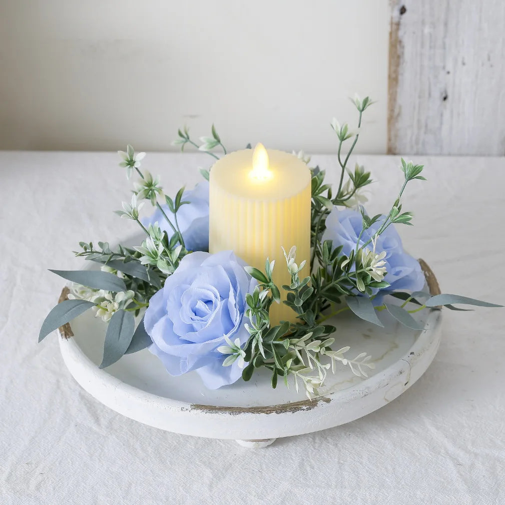 Artificial Rose Candle Ring Pillar Candles Greenery Flower Wreath Seasonal Candle Ring For Wedding Centerpiece Holiday Decor Oasis Select Blue