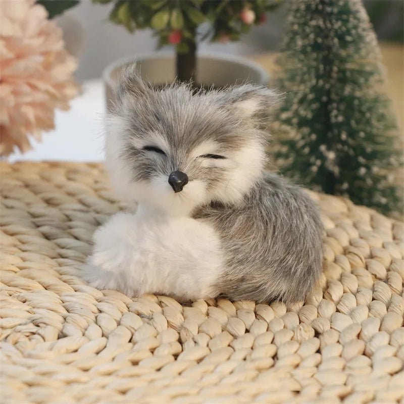 New Plush Simulation Furry Fox Model Squatting Sitting Fox Table Decoration Animal Static Stuffed Figure Kid Party Festival Gift Oasis Select Grey-Right
