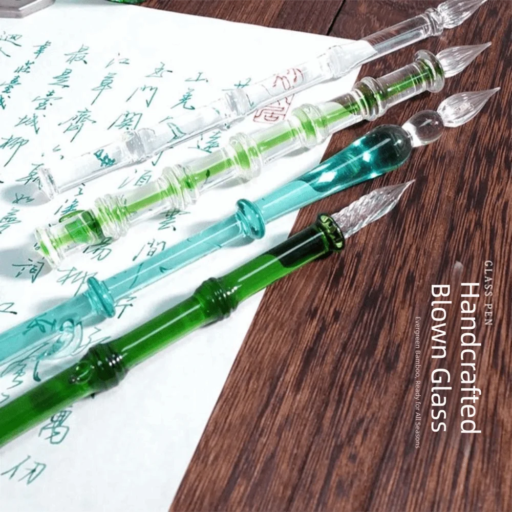 Children Signature Glass Dip Pen Reusable Transparent Dipping Pen Vintage Calligraphy Fountain Pen Art Painting Oasis Select