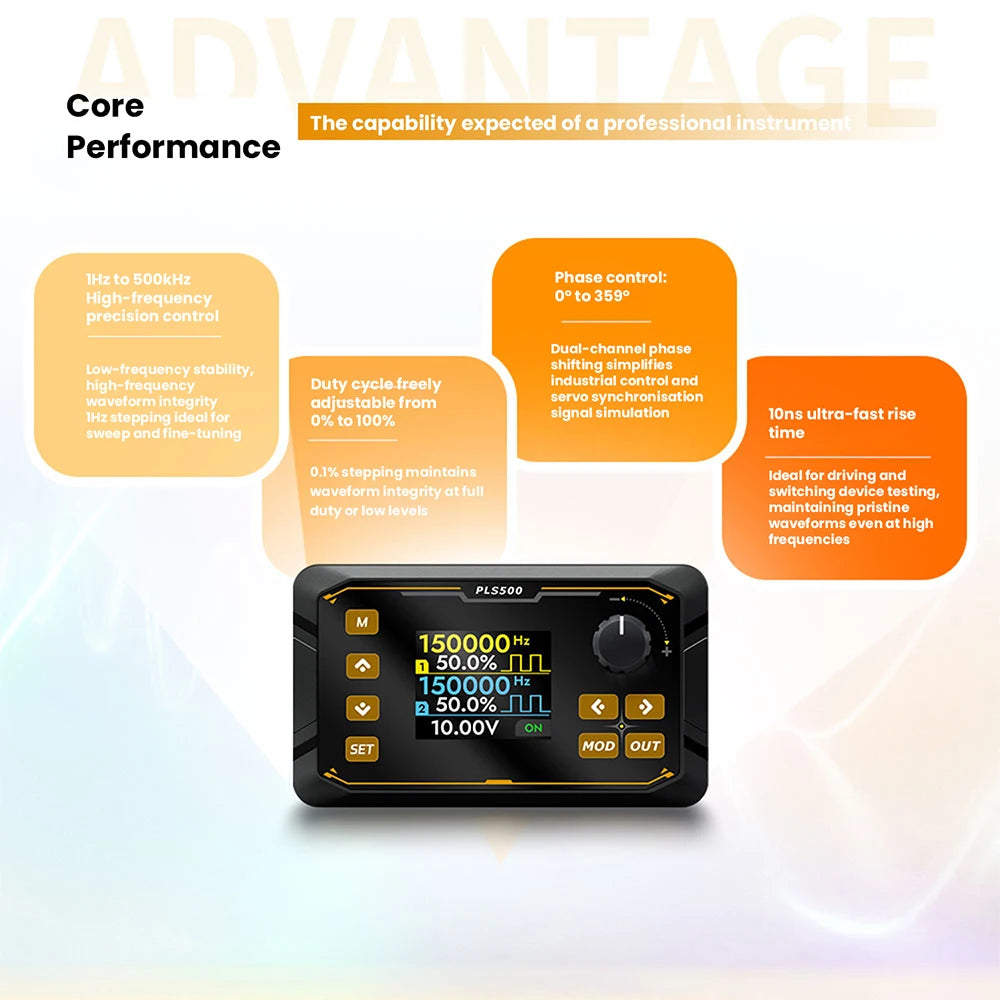 DC5-24V PLS500 Dual Channel Pulse PWM Signal Generator 1Hz~500kHz with Adjustable Dead Time and Programmable Support Switching Oasis Select
