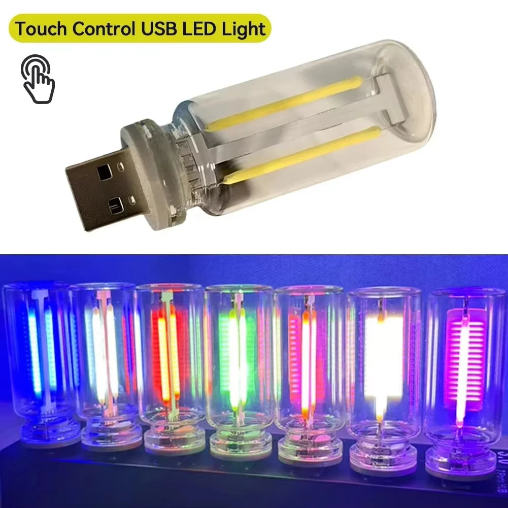 USB Touch Dimmable LED Filament Lamp – Car & Bedroom Mood Light