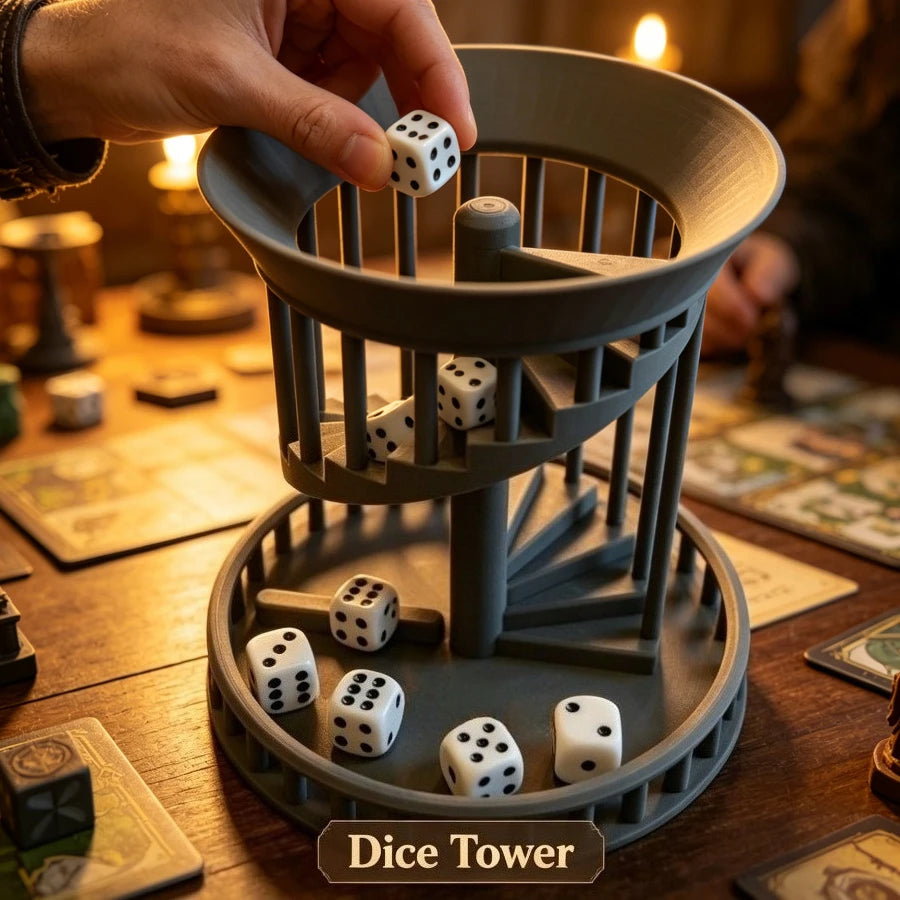 3D Printed Cage‑Style Spiral Staircase Dice Tower Roller Tray Fair Random Rolling for DND RPG MTG Tabletop Role‑Playing Game Oasis Select