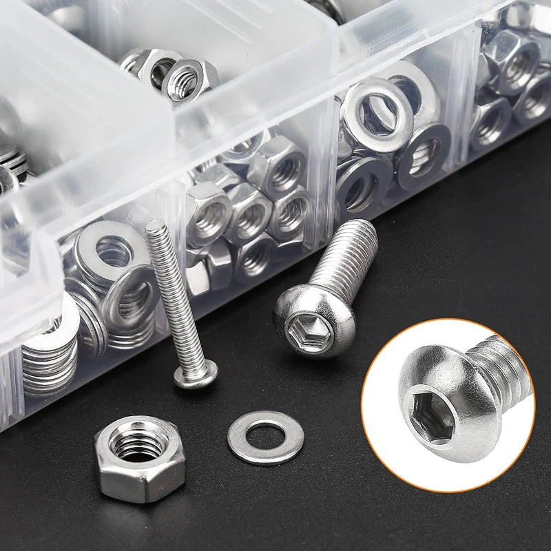 Stainless Steel Screw Button Round Pan Head Screws Hexagon Socket Screw Bolt Nut Washer Set Box Kit Hexagon Socket Screw Oasis Select