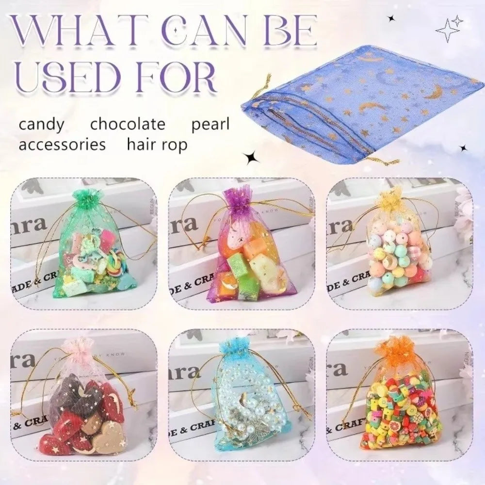 Moon & Stars Organza Drawstring Gift Bags | 10/20 Pack