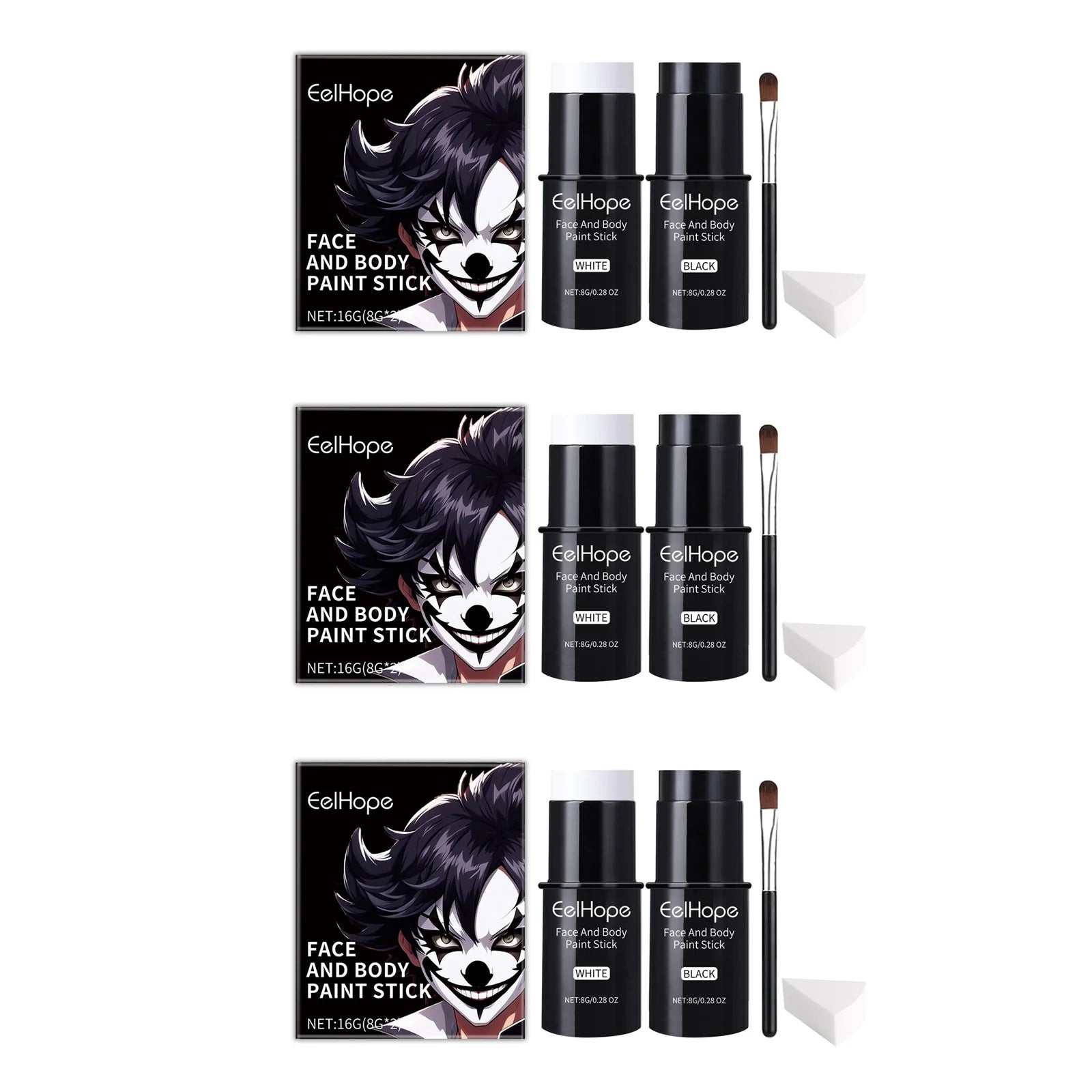 Black & White Face Body Paint Kit – Halloween & Cosplay Set Face & Body Paint Kit Oasis Select 3sets boxed