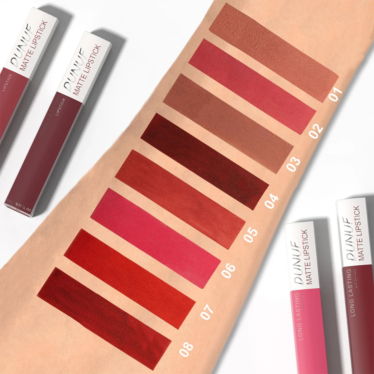 Long-Lasting Lip Gloss Lipstick 8pcs/set: Matte Non-Stick Cup Waterproof Nude Deep Red Mauve Christmas And Valentine's Day Gifts Oasis Select