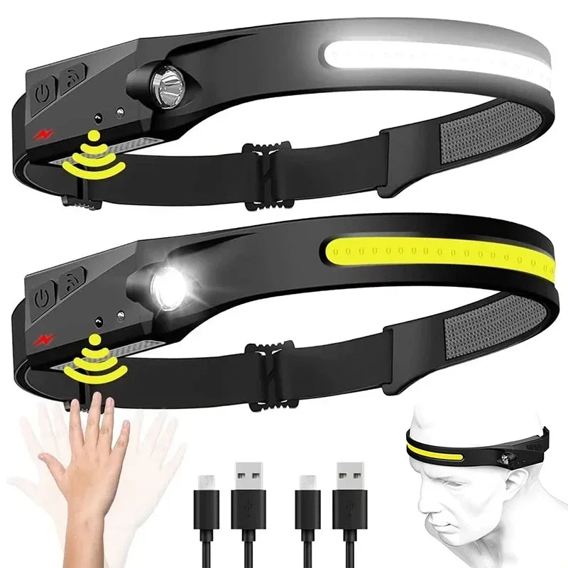 Powerful COB Rechargeable Sensor Headlamp Portable LED Head Torch Built-in Battery 5 Lighting Modes Camping Fishing Headlight Oasis Select