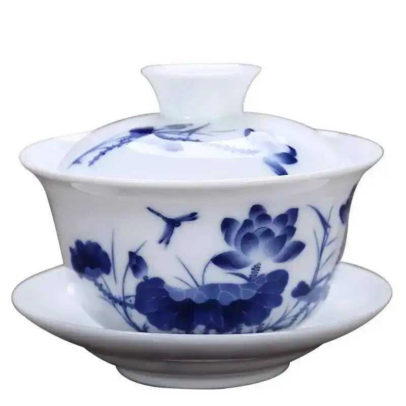 3.8-inch White Porcelain Big Cover Bowl Ceramic Tea Sancai Cover Bowl Blue And White Tea Bowl Oasis Select