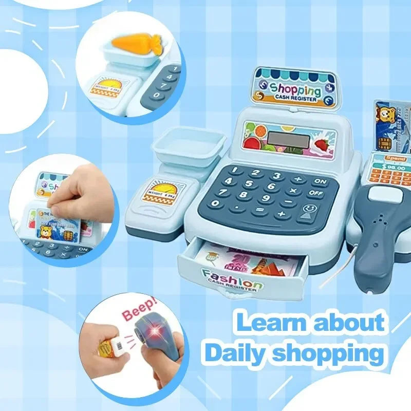 Simulation Shopping Cash House Toys Electronic Game Lighting and Sound Effects Supermarket Cashier Toys Toy for Kids Girl Gifts Oasis Select