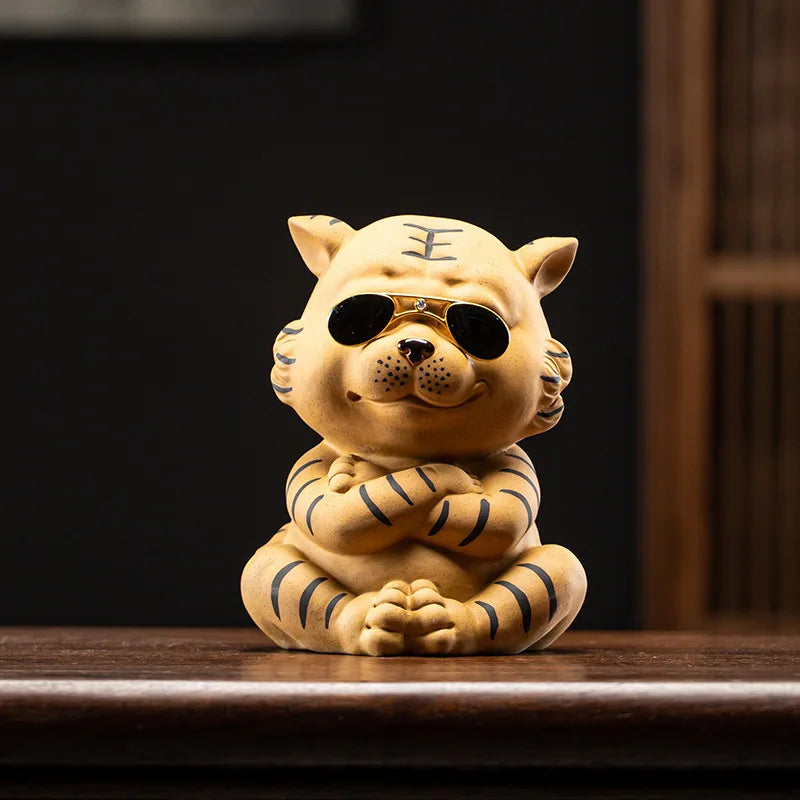 Tiger Tea Pet Creative Money Box Mascot Purple Clay Large and Small Cute Tiger Tea Pet Ornament Tea Table Decoration Oasis Select - Proud And Arrogant