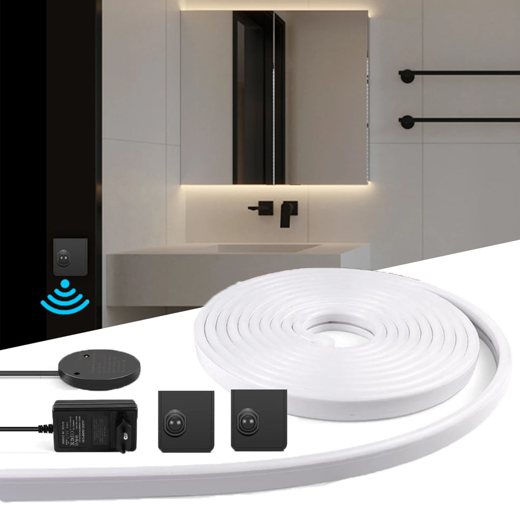2M/5M/10M PIR Motion Sensor LED Neon Strip DC24V High Quality Real Silicone Tape Smart Induction NightLamp for Bed Stair Hallway Oasis Select