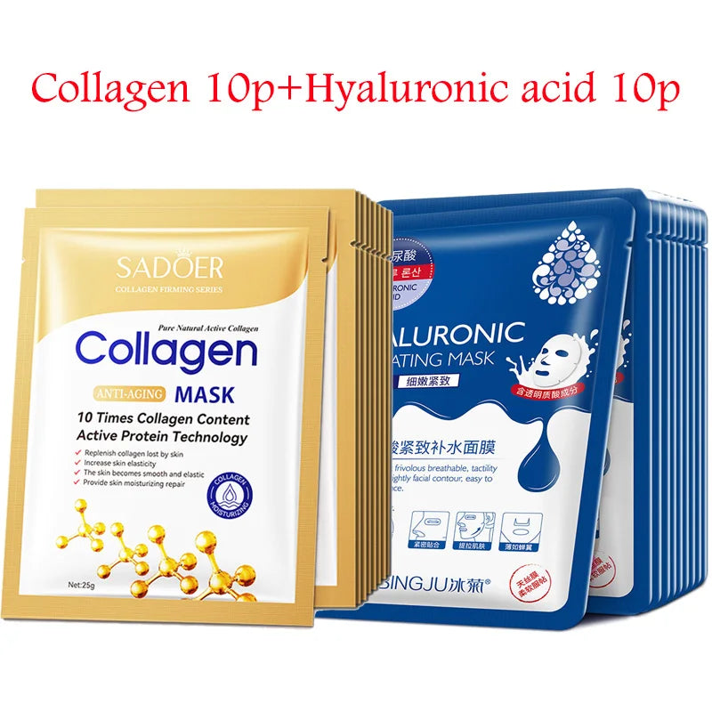 SADOER 20pc Hyaluronic Acid & Collagen Sheet Face Masks Sheet Face Mask Oasis Select H