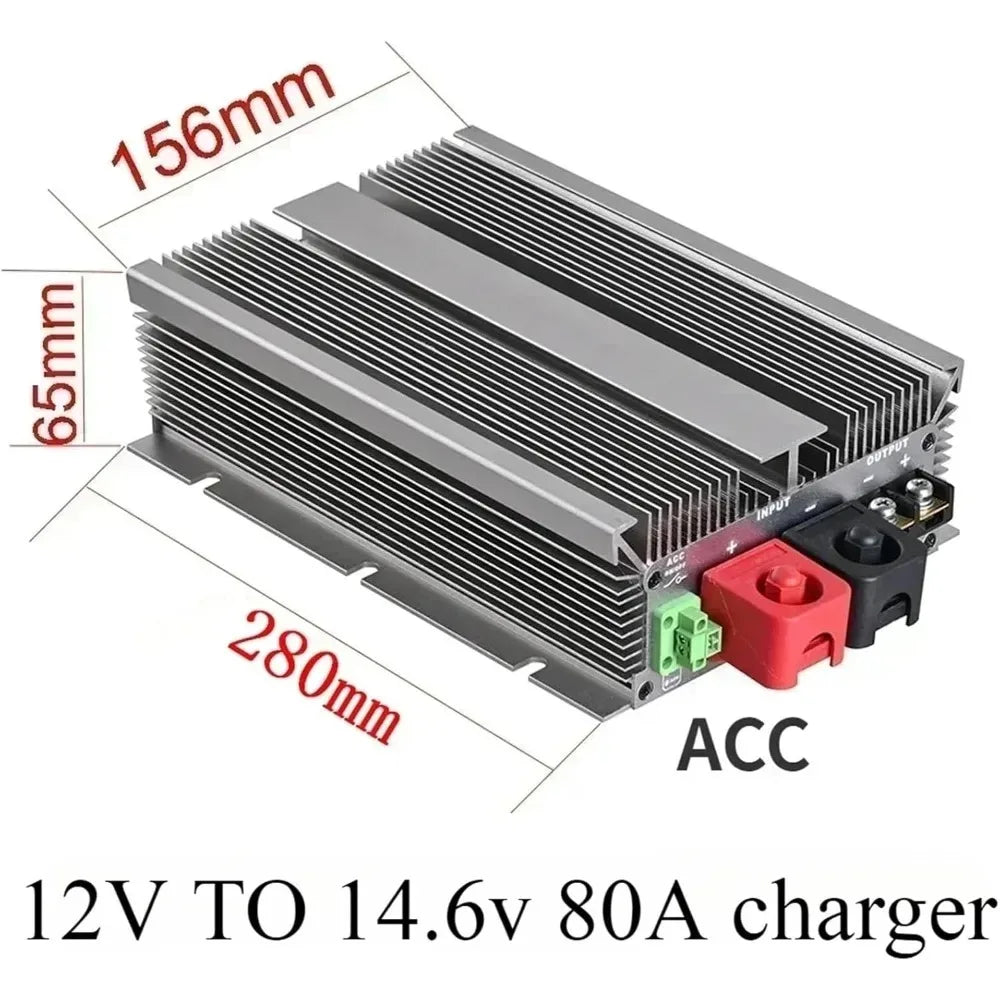12V to 14.6V 40A 50A 80A DC DC Lithium Battery Charger LiFePO4 Step UP Power Converter Voltage 14.6v 80A Charger for Cars Solar Oasis Select