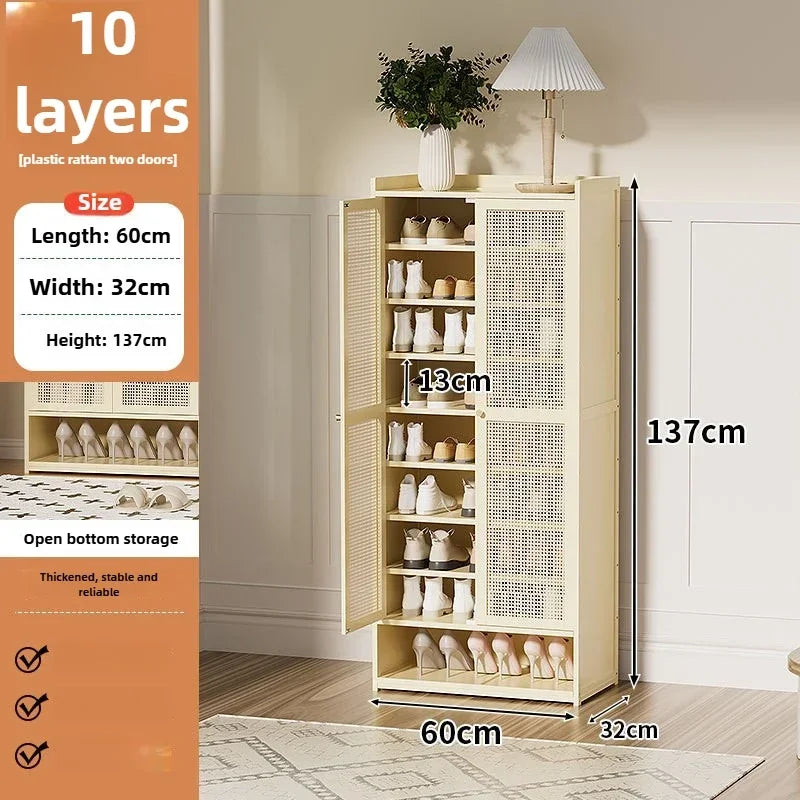 Multi-functional Shoe Cabinet Household Multi-layer Shoe Rack Entrance Cabinet Large Capacity Storage Dust Aisle Oasis Select Milky white G