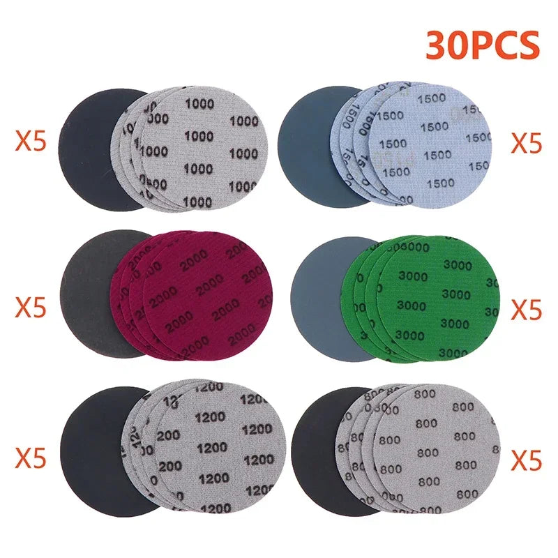 30Pcs 3 Inch 75MM Sanding Paper Set 800-3000 Grit Wet Dry Sanding Discs Hook Loop Sandpaper Abrasive Tools Fit For Metal Wood Oasis Select