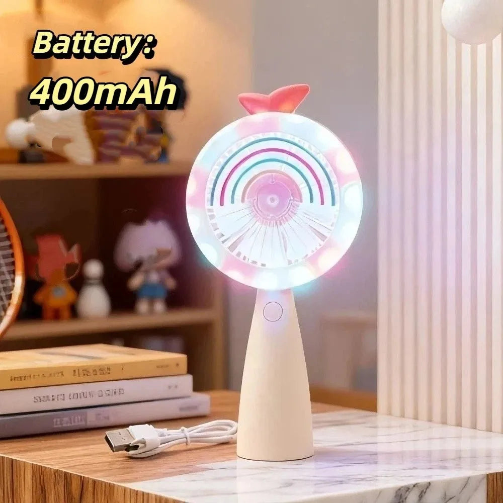Cute Rainbow Light Portable Handheld Mini Fan Compact Design Lightweight Build Desktop Cooling Fan Stable Operation Oasis Select Beige