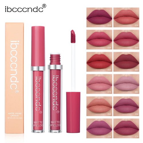 12 Color Matte Velvet Lip Gloss Waterproof Long-lasting Liquid Lipstick Cosmetic Beauty Keep 12 Hours Moist Lip Gloss Makeup Oasis Select
