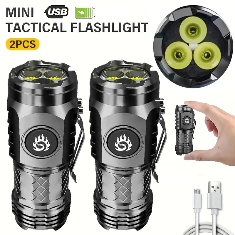 High Strong Power LED Flashlight Built-in Battery Type-C Rechargeable with Pen Clip Torch Outdoor Camping Emergency Lantern Oasis Select