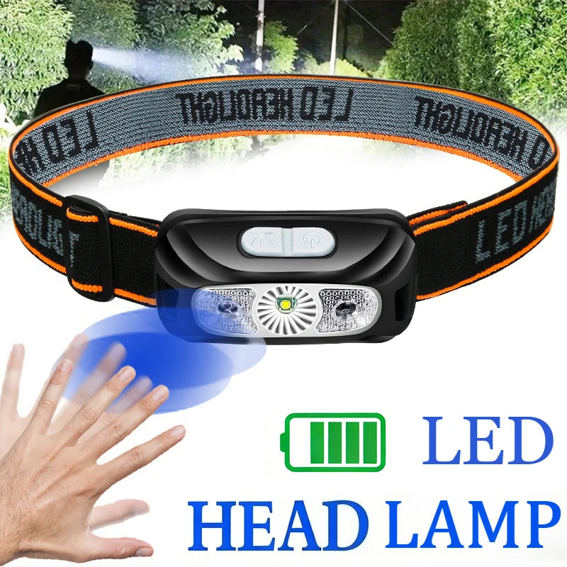 LED Sensor Headlamp Rechargeable Head Torch Built-in Battery Head Flashlight for Outdoor Camping Fishing Headlight Lantern Oasis Select