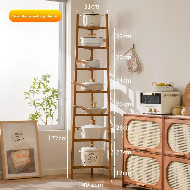 Kitchen rack Household multi-functional pot storage rack Floor-to-ceiling crevice crevice rack Layered pot rack Oasis Select Brown seven layers