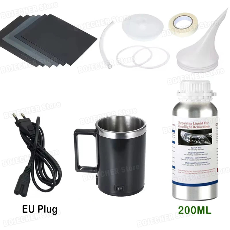 New Car Headlight Polishing Set Liquid Polymer Headlight Restoration Kits Auto Headlamp Scratch Renovation Restorer Auto Repair Oasis Select 200ML Black EU Set