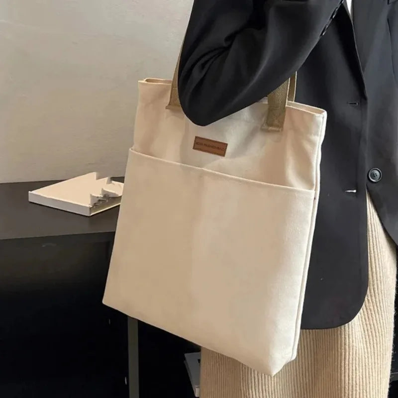 Canvas Tote Bag Large Capacity Sewing Thread Design Luxury Handbag Convenient Practical Commuter Bag for Daily Work Oasis Select