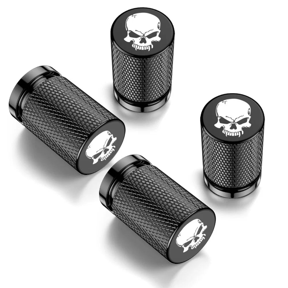 4Pcs Skull Style Tire Valve Stem Caps Aluminum Tire Valve Cap Set Universal Stem Covers for Cars Trucks Motorcycles Bikes Oasis Select black