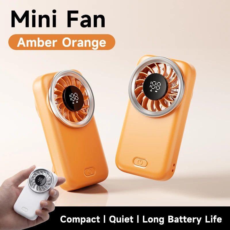 Mini Handheld Turbo Fan 100 Speed Portable USB Rechargeable with LED Digital Display 80000RPM Pocket Fan for Outdoor Travel Oasis Select Orange