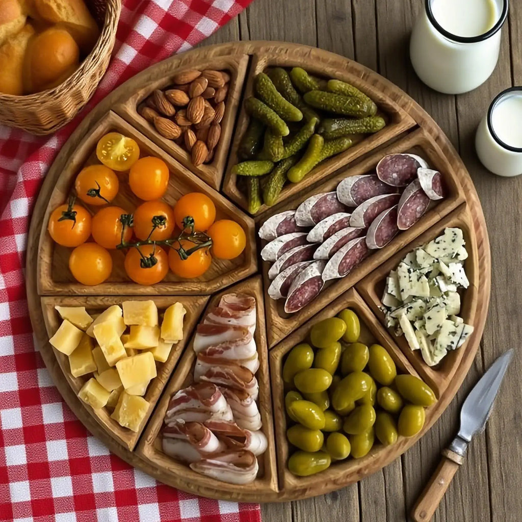 Trays for Serving Food Large Serving Tray with 8 Removable Compartments Wooden Platter Charcuterie Board for Snack Fruit Dessert Oasis Select