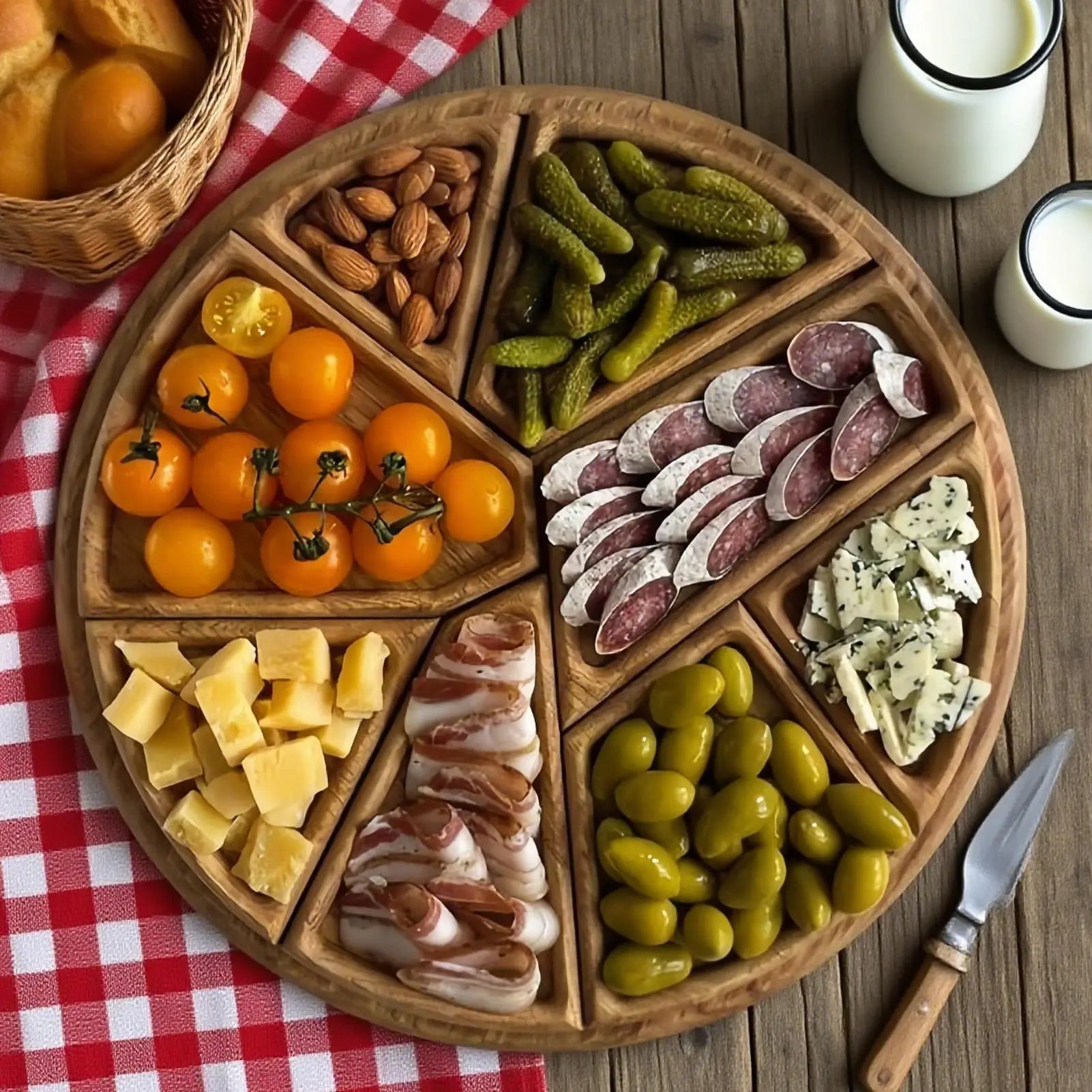 Trays for Serving Food Large Serving Tray with 8 Removable Compartments Wooden Platter Charcuterie Board for Snack Fruit Dessert Oasis Select