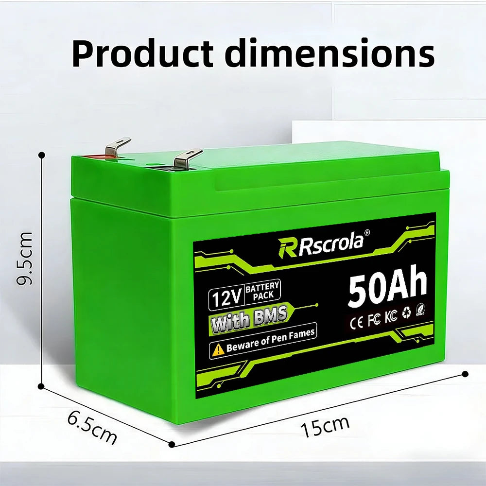 12V 20/30/40/50Ah 18650 Rechargeable Li-ion Battery with Charger,Long Lasting Power For Sprayer, Kids Car, Scale, Access Control Oasis Select