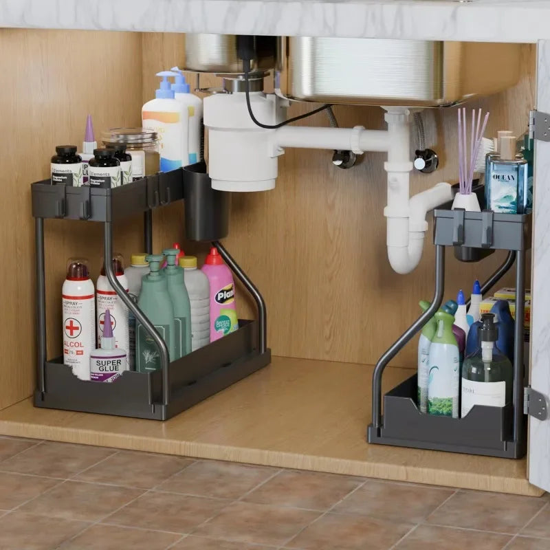 Space-Saving Organizer shelf 2-Tier Pull-Out Storage Organizer Durable Large Capacity Drawer for Kitchen and Bathroom Essentials Oasis Select